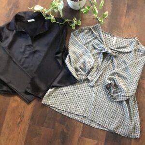 TRINITY & PLEIONE SZ L black & white long sleeves work office tops